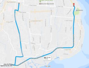 The route I took to Sanur